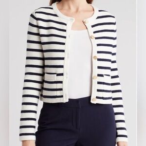 J.Crew Emilie Lady Jacket Striped Knit Ivory Navy Size Small